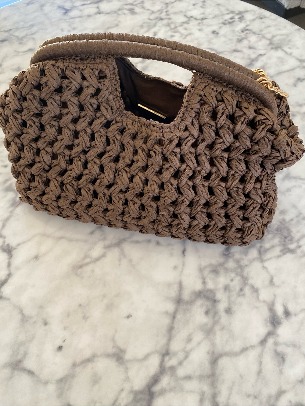 Anthropologie woven raffia brown shoulder bag / clutch removable chain - Picture 7 of 12